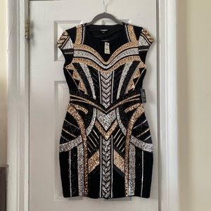 Express Sequin Embellished Cap Sleeve Bodycon Dress